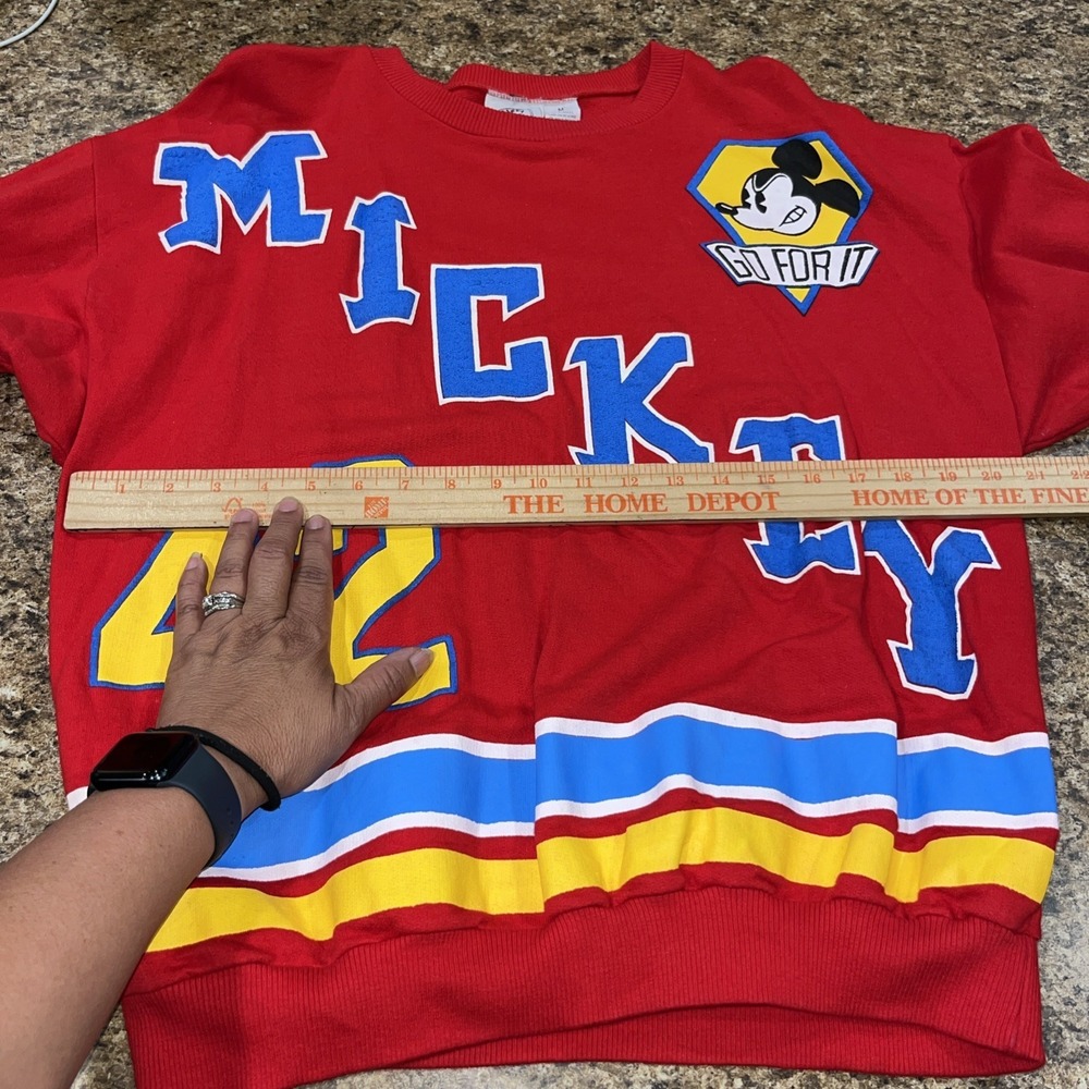 RARE 90s Mickey & Co. By JG HOOK Mickey Mouse Red Sweatshirt Jersey #42 Sz Med - Picture 12 of 16